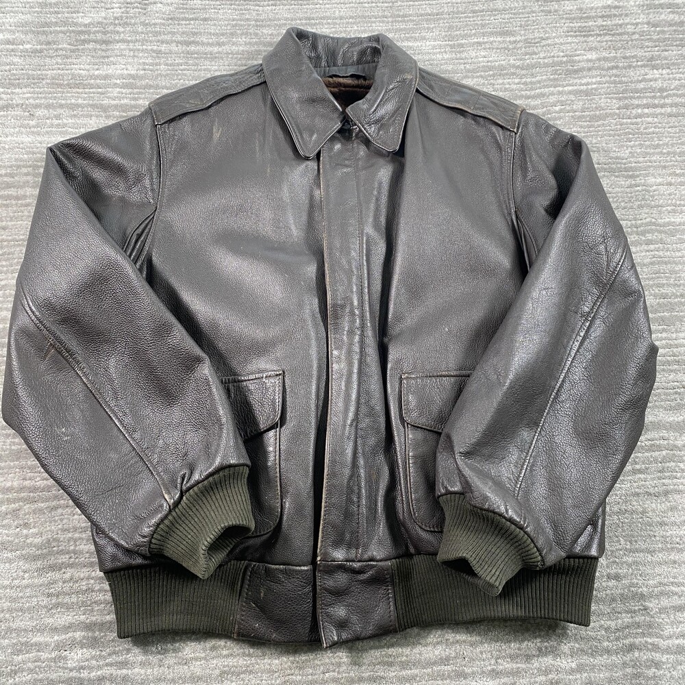 VTG Leather Bomber Jacket Mens 40 Brown Faux Fur Lined Flight Warm Winter Coat